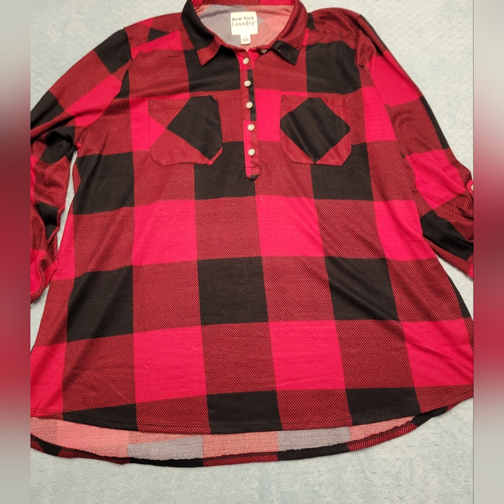 NWT-NEW YORK LAUNDRY RED & BLACK PLAID FLANNEL-SIZE-3X - Picture 4 of 12